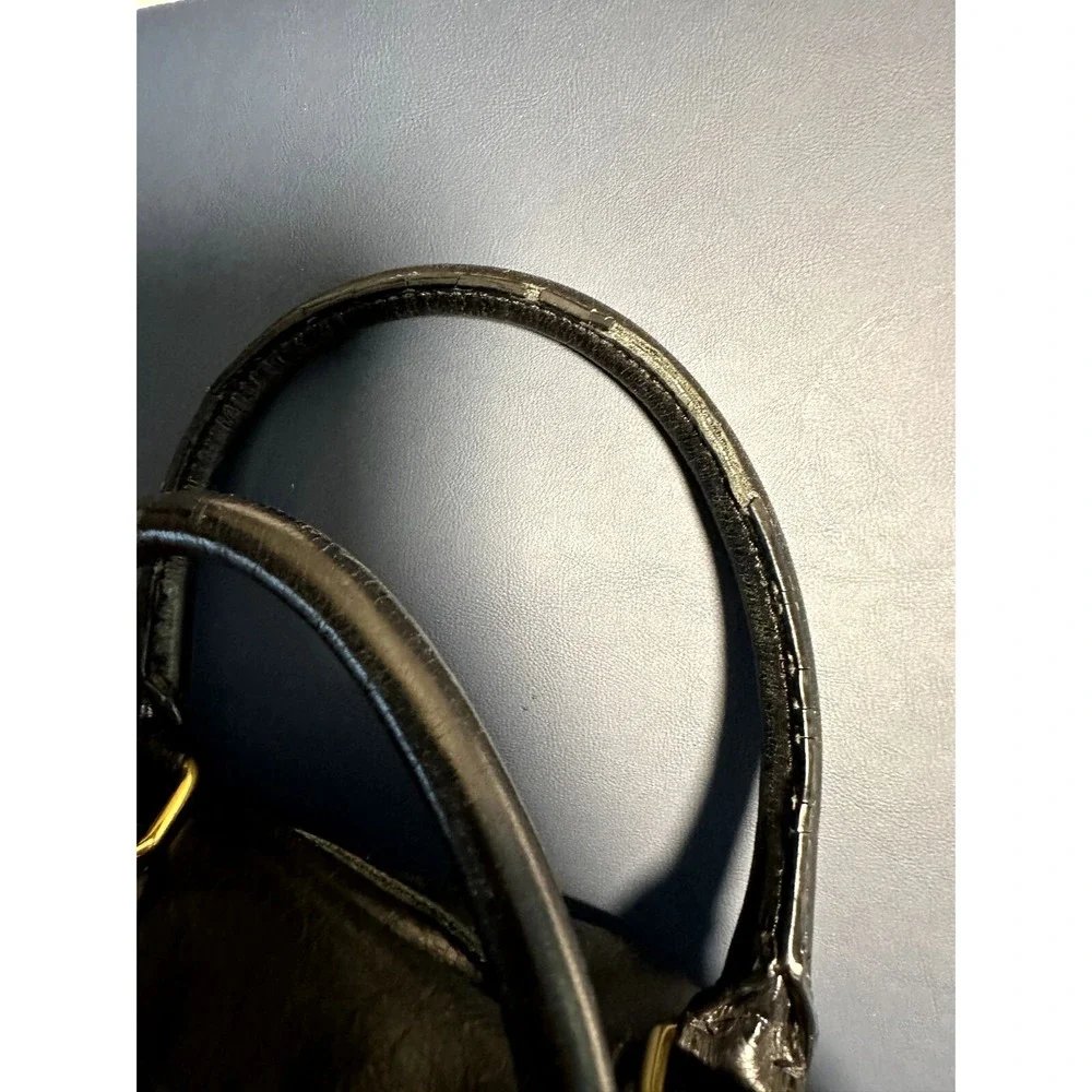 Elliott Lucca Black Leather Satchel Handbag Gold Hardware Turn Lock Pocket